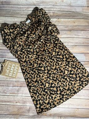 THML Leopard Print Puff Sleeve Dress - Black & Tans size small